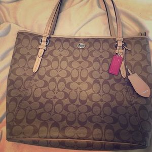 Coach handbag with leather trim